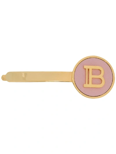 Shop Balmain Logo-plaque Hair Slide In Pink