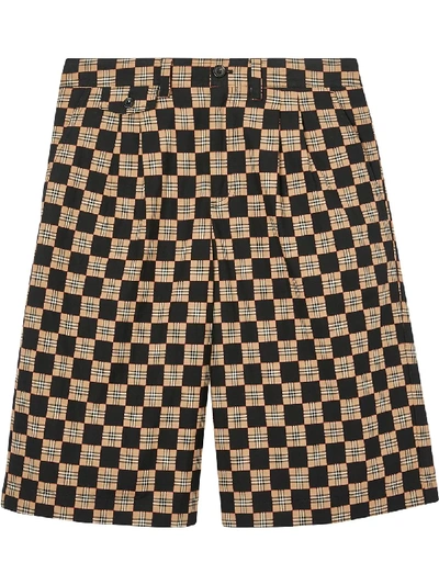Shop Burberry Chequer Jacquard Tailored Shorts In Brown