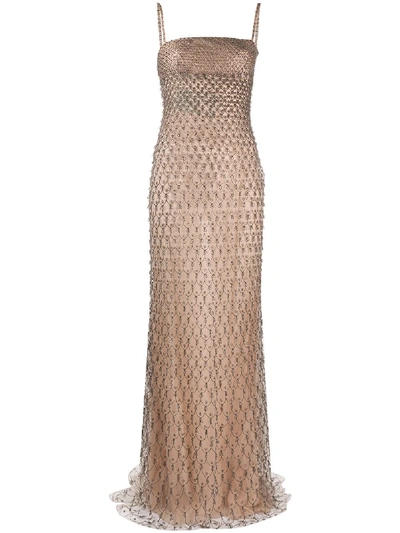 Pre-owned Valentino Embellished Strapless Gown In Neutrals