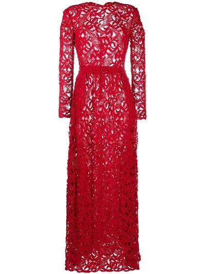 Pre-owned Valentino 2012 Long-sleeved Lace Dress In Red