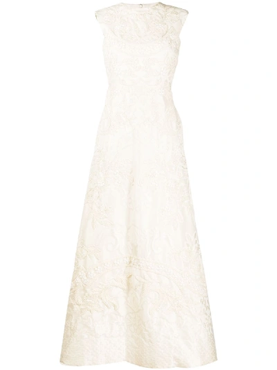 Pre-owned Valentino 2013 Jaquard-effect Evening Dress In Neutrals