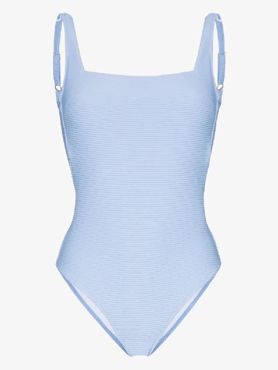 Shop Heidi Klein Square Neck Ribbed Swimsuit In Blue