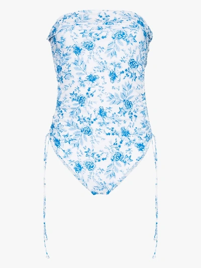 Shop Juillet Lennox Winter Floral Bandeau Swimsuit In Blue