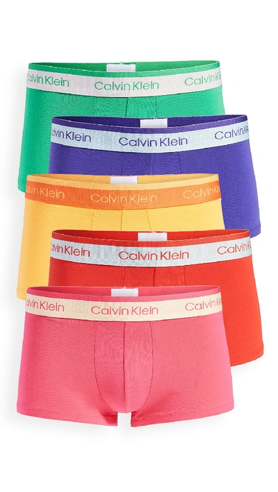 Shop Calvin Klein Underwear Low Rise Pride Edit Cotton Stretch 5 Pack In Fury/crissie Pink/summer Shine