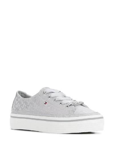 Shop Tommy Hilfiger Metallic Low-top Sneakers In Grey