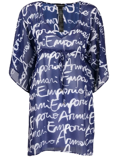 Shop Emporio Armani Signature Logo Tunic Top In Blue