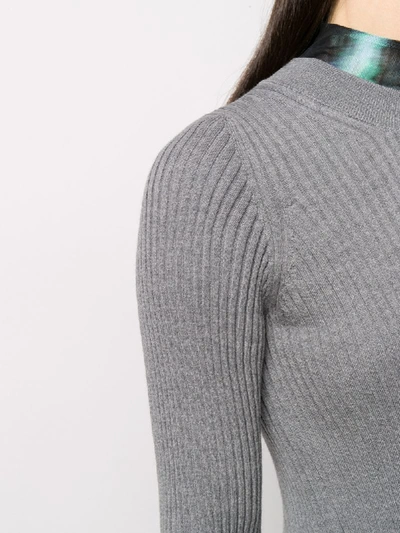 Shop Maison Margiela Asymmetric Long Knitted Jumper In Grey