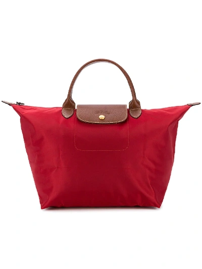 Shop Longchamp Medium Le Pliage Tote Bag In Red