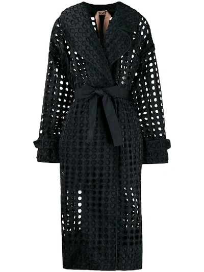 Shop N°21 Eyelet-embroidered Trenchcoat In Black