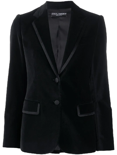 Shop Dolce & Gabbana Velvet Silk-trim Blazer In Black