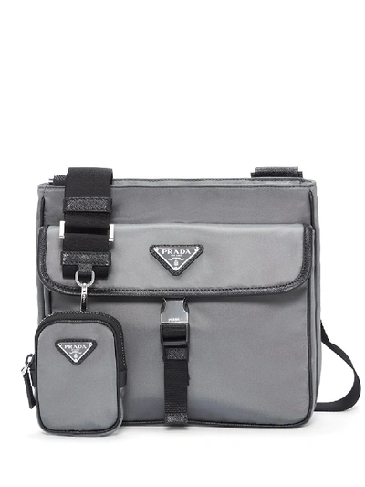Shop Prada Logo Plaque Messenger Bag In Grey