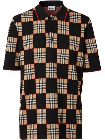 Shop Burberry Checker Short-sleeved Polo Shirt In Neutrals