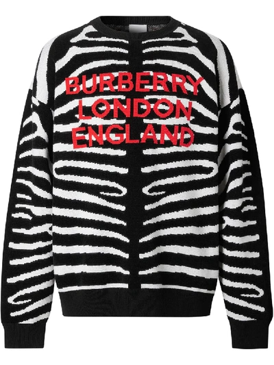 Shop Burberry Zebra And Logo Jacquard Jumper In Black