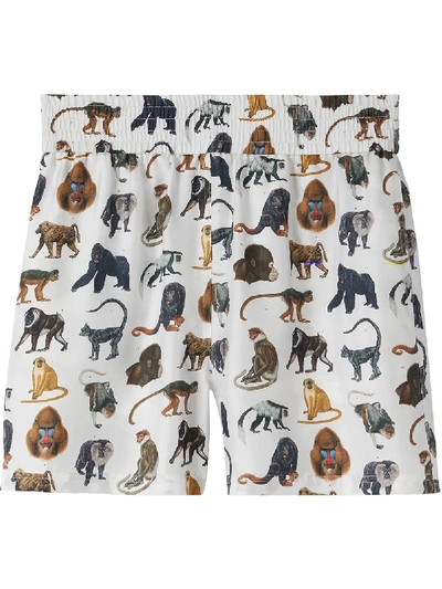 Shop Burberry Monkey Print Elasticated Waist Shorts In White