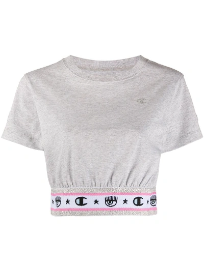 Shop Chiara Ferragni X Champion Logomania Cropped T-shirt In Grey