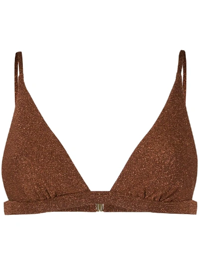 Shop Mc2 Saint Barth Glitter Triangle Bikini Top In Brown