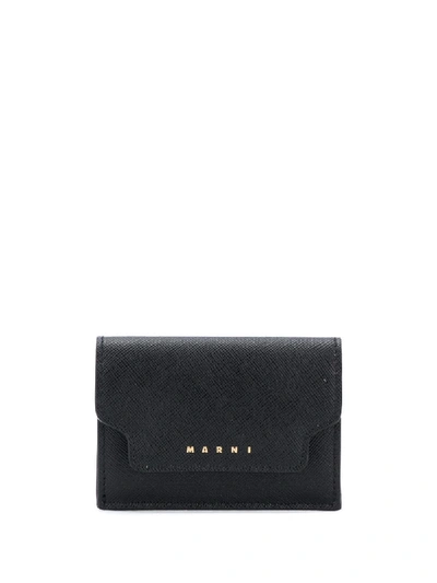 Shop Marni Embossed Logo Tri-fold Wallet In Black