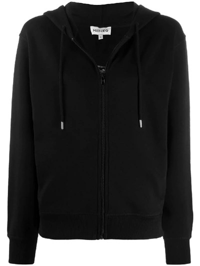 Shop Kenzo Embroidered Tiger Zip-up Hoodie In Black