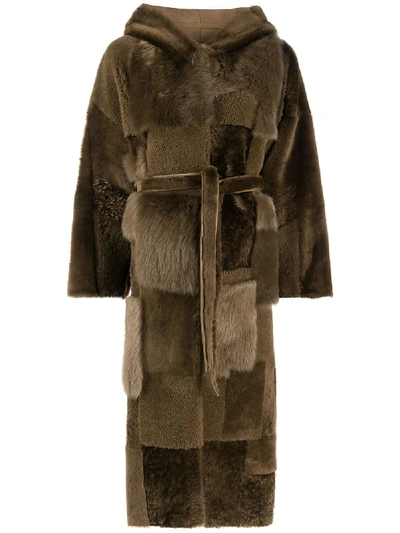 Shop Liska Reversible Patchwork Design Coat In Brown