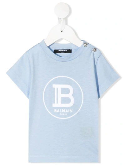 Shop Balmain Logo Print T-shirt In Blue