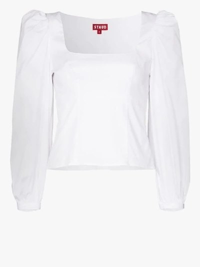 Shop Staud Lana Puff Sleeve Blouse In White