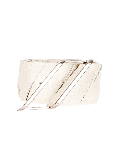 Bottega Veneta Woven Leather Belt In Plaster & Silver