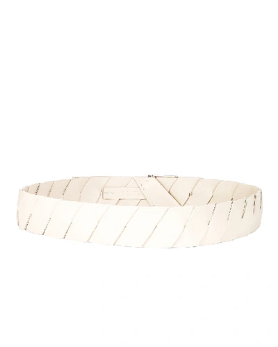 Bottega Veneta Woven Leather Belt In Plaster & Silver