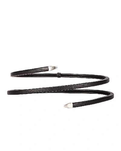 Bottega Veneta Spiral Leather Belt Black In Black & Silver