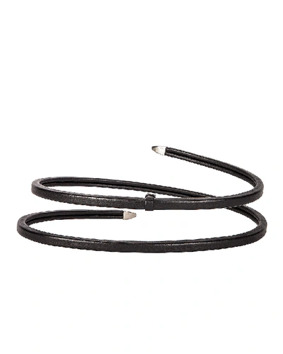 Shop Bottega Veneta Leather Snake Belt In Black & Silver