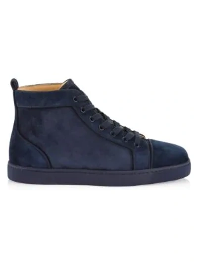 Shop Christian Louboutin Louis Orlato Suede Mid-top Sneakers In Azile