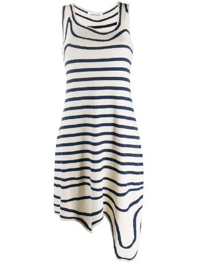 Shop Lanvin Navy And White Striped Knit Dress
