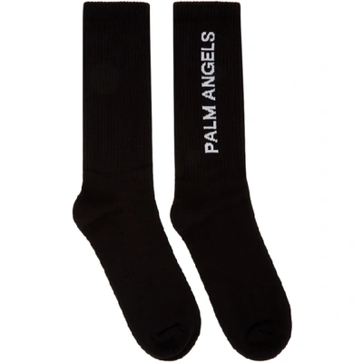 Shop Palm Angels Black Vertical Logo Socks In Black/white