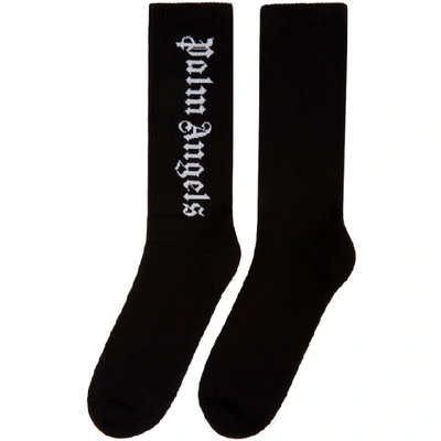 Shop Palm Angels Black Gothic Logo Socks In Black/white