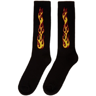 Shop Palm Angels Black Flames Socks In Black/oran