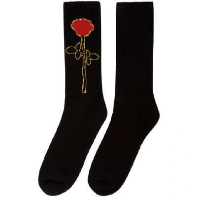 Shop Palm Angels Black Rose Socks