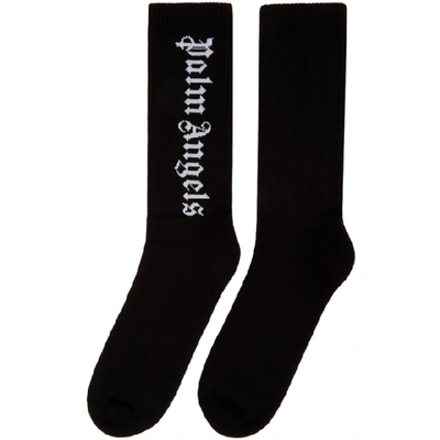 Shop Palm Angels Black Gothic Logo Socks