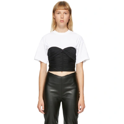 Shop Alexander Wang T Alexanderwang.t White And Black Ruched Bodycon Hybrid T-shirt In 965 Black/w