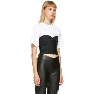 Shop Alexander Wang T Alexanderwang.t White And Black Ruched Bodycon Hybrid T-shirt In 965 Black/w