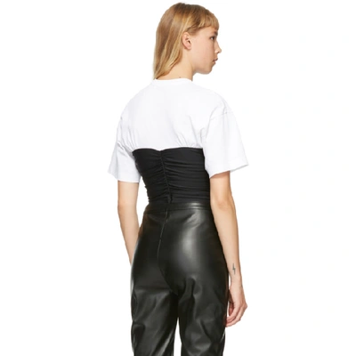 Shop Alexander Wang T Alexanderwang.t White And Black Ruched Bodycon Hybrid T-shirt In 965 Black/w