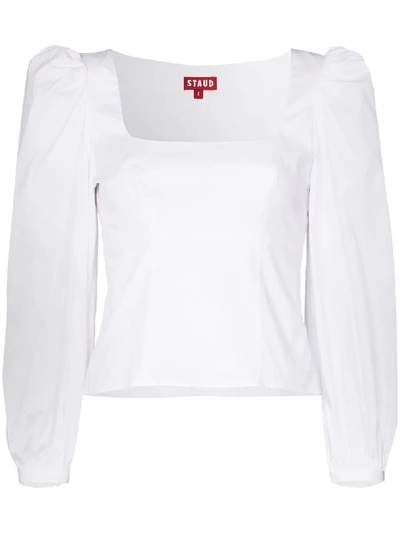 Shop Staud Lana Puff-sleeve Top In White