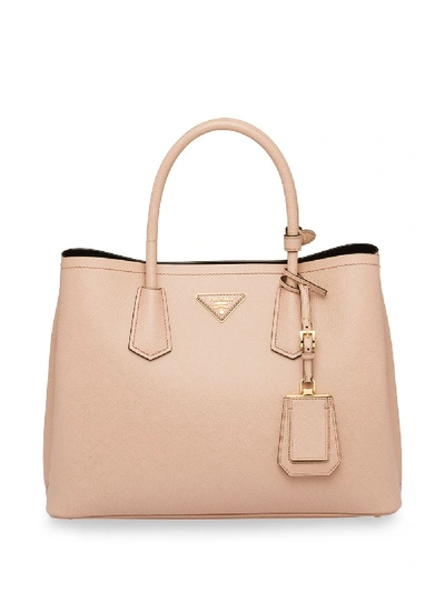 Shop Prada Medium Double Tote Bag In Neutrals