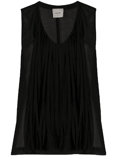 Shop Alysi Sheer Fringed Panel Vest Top In Black