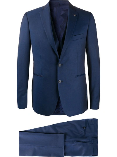 Shop Tagliatore Three-piece Suit In Blue