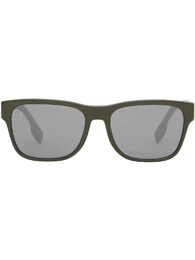 Shop Burberry Logo Appliqué Square Frame Sunglasses In Green