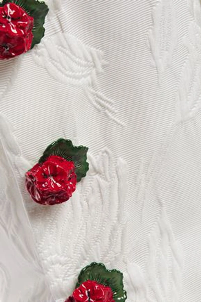 Shop Dolce & Gabbana Button-embellished Cotton-blend Brocade Dress In Ivory