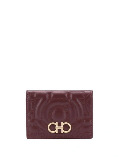 Shop Ferragamo Gancini Quilted Bi-fold Wallet In Red