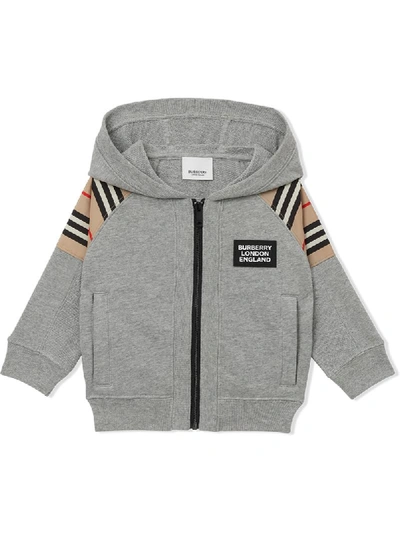 Shop Burberry Icon Stripe Panel-detail Hoodie In Grey