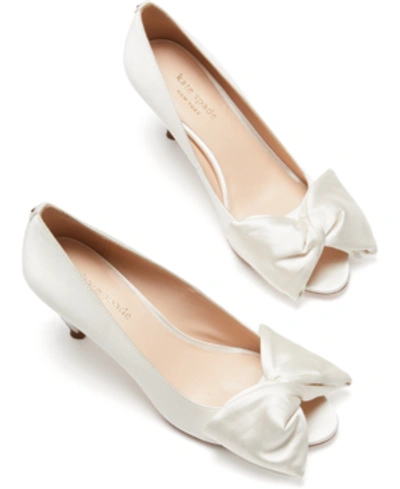 Shop Kate Spade Crawford Peep-toe Bow Pumps In Ivory