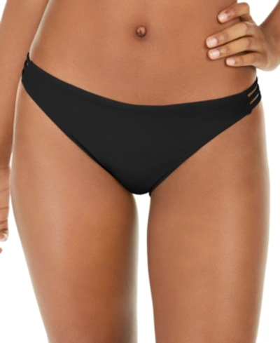 Shop Roxy Juniors' Solid Beach Classics Strappy Bikini Bottoms Women's Swimsuit In True Black