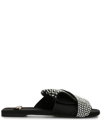 Shop N°21 Crystal-embellished Ruched Slippers In Black